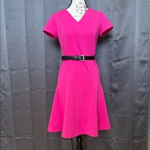 Michael Kors Vibrant Pink Midi Dress with Black Belt